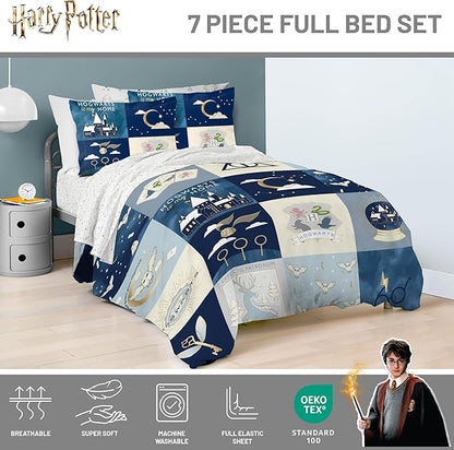 Jay Franco Kids Comforter Set Includes Sheets and Pillow Covers - Soft and Cozy Bed Set for Stylish Room Decor, Multi - Harry Potter, 7 Piece Full Size Bedding