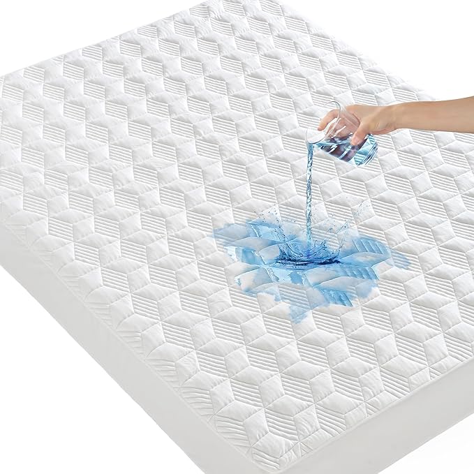 GRT Waterproof Mattress Protector Queen, Rayon Bamboo Mattress Protector Cooling Breathable, 3D Air Fabric Soft Mattress Cover with 6-26 inches Deep Pocket, Mattress Pad Machine Washable