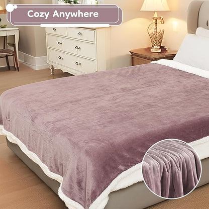 Electric Heated Blanket Throw Size - 50"x60", Soft Flannel Heating Blanket, 4 Heating Levels, 3 H Auto Shut Off, Breathable Warm and Washable for Sofa, Purple