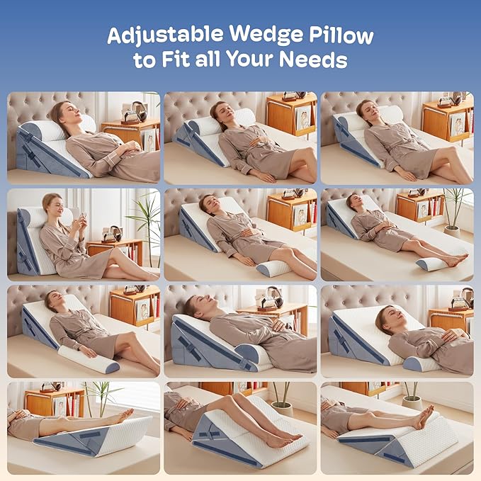 Wedge Pillow, 12" Wedge Pillow for Acid Reflux and Back Pain Relief, Cooling Memory Foam Top,Bed Wedge Pillows for Headboard, Sleeping, Snoring, Back Support, After Surgery.