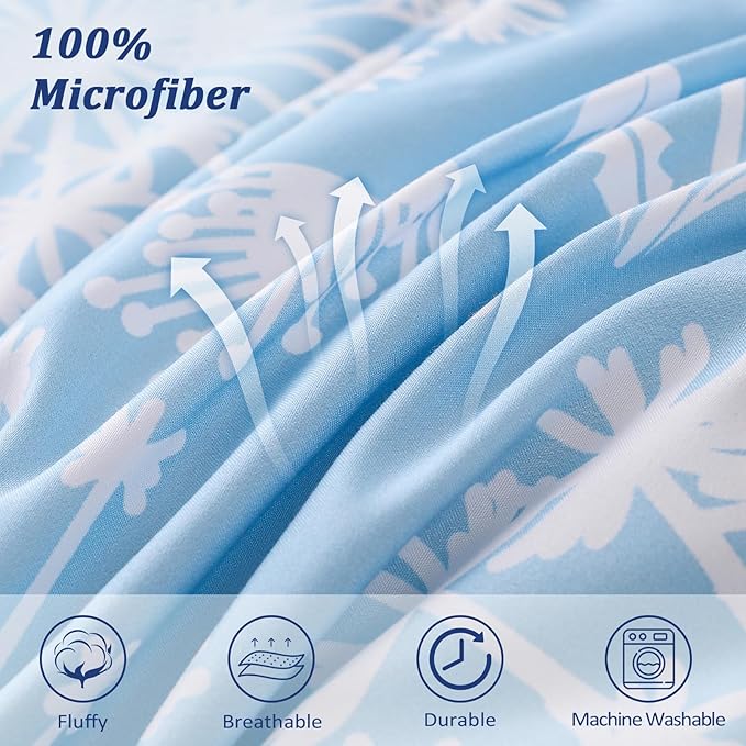 Menghomeus Queen Size Comforter Set for Boys Girls 7 Pieces Bed in A Bag Ombre Blue Rainbow Bedding Set Dandelion Butterfly Print Kids Teen Bedding Collections
