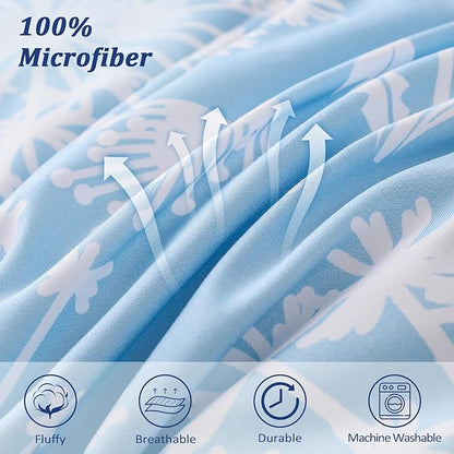 Menghomeus Queen Size Comforter Set for Boys Girls 7 Pieces Bed in A Bag Ombre Blue Rainbow Bedding Set Dandelion Butterfly Print Kids Teen Bedding Collections