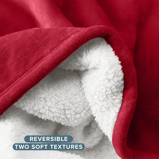 Bare Home Sherpa Fleece Blanket - King Size - Blanket for Bed, Sofa, and Couch - Warm & Lightweight - Fluffy & Soft - Reversible (King, Red)