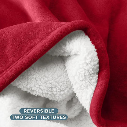 Bare Home Sherpa Fleece Blanket - King Size - Blanket for Bed, Sofa, and Couch - Warm & Lightweight - Fluffy & Soft - Reversible (King, Red)