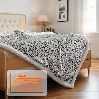 Electric Heated Blanket Full Size 72x84 - Leopard Print Flannel Soft Heating Blanket with 10 Heat Levels & Auto Shut Off, Machine Washable Warm Throw for Bed Couch, Black White