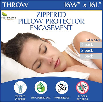 Euro Size Pillow Protectors (Set of 2) - European Square 16x16 Pillow Covers Waterproof Hypoallergenic Dust Proof Zippered Encasement