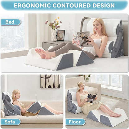 Kingfun 6pcs Orthopedic Bed Wedge Pillow Set for Sleeping, Memory Foam for Sleeping,Breathable Triangle Pillow Wedge, Post Surgery Memory Foam for Back, Leg Pain Relief, Sitting