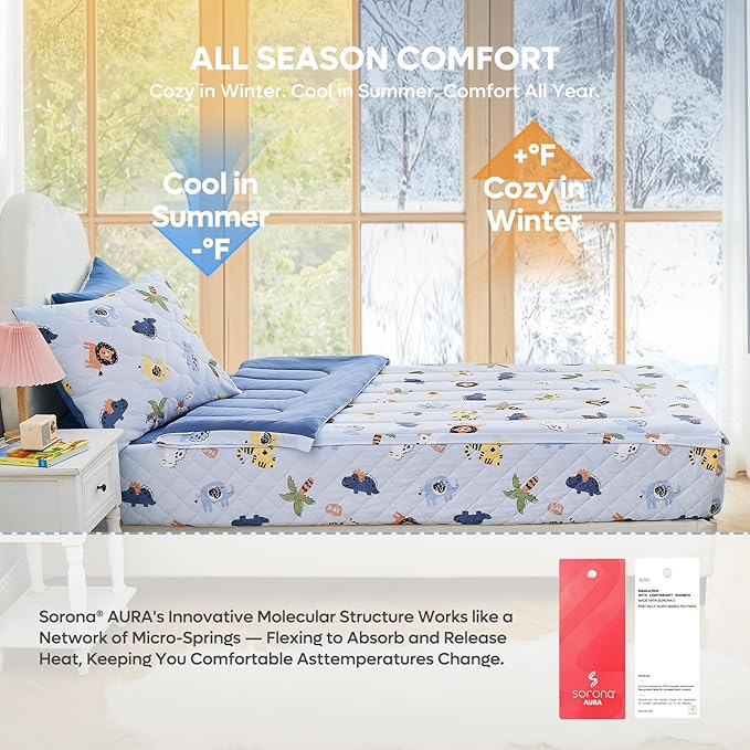 Bestier Twin Size 4Pcs Kids Comforter Sets, Zipper Bedding Set, Kids Bedding Set Cartoon Comforter for Kid, Zipper Bedding Certified - OEKO-TEX100 (Blue, Twin, 39"x75")