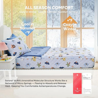 Bestier Twin Size 4Pcs Kids Comforter Sets, Zipper Bedding Set, Kids Bedding Set Cartoon Comforter for Kid, Zipper Bedding Certified - OEKO-TEX100 (Blue, Twin, 39"x75")