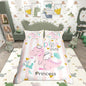 Castle Fairy Pink Dino Duvet Cover Twin Size,Kawaii Cute Dinosaur Princess Comforter Cover Set for Kids Boys Girls,Cartoon Animal Girly Heart Stripes Bedding Quilt Cover Set Bedroom Decor, 2 Pieces