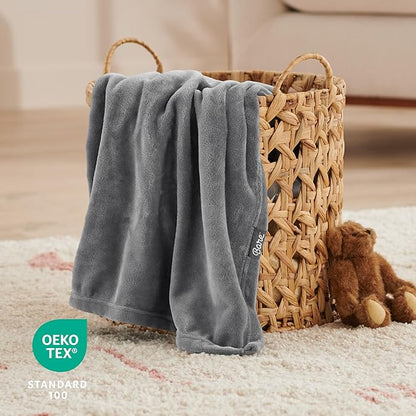 Bare Home Fleece Blanket - Baby Size - Ultra-Soft Lightweight for Bed, Sofa, and Couch - Luxury Microplush - Cozy Warm Blanket (Baby, Grey)