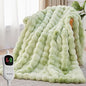 Heated Blanket Throw with 1/2/4/6/8 Hours Auto-Off 10 Heat Level, 62'' * 84'' Cozy Faux Rabbit Fur Bubble Electric Blanket with Overheat Protection(Tie-Dye Green)