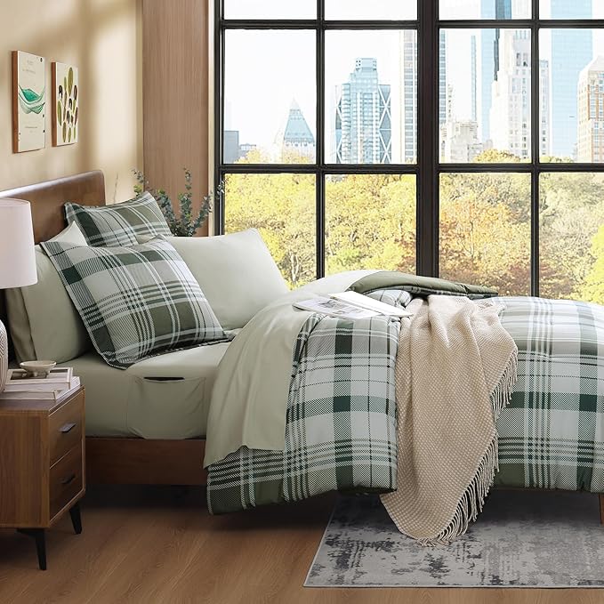 MaiRêve Olive Green Twin XL Comforter Set, Twin XL Bedding Sets for Boys Girls 5 Pieces for Dorm Farmhouse All Season Lightweight &Comfy with Fitted Sheet, Flat Sheet (Olive Green, 66"x90")