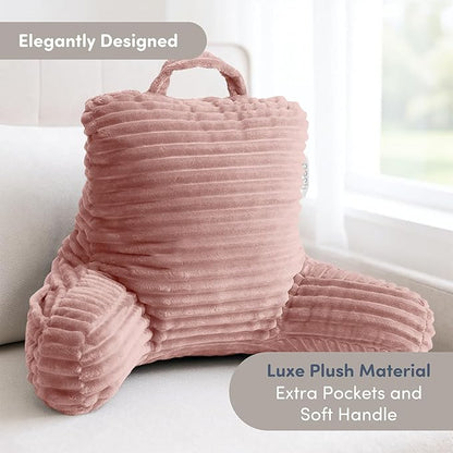 Nestl Reading Pillow for Kids & Teens with Shredded Memory Foam, Luxe Cut Plush Backrest Pillows for Reading and Gaming, for use on Couch or Bed, Adjustable Support with Washable Cover Peach Beige