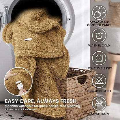 Heated Blanket Electric Blanket King - Fast Heating Blanket Throw Dual Control Double Sided Sherpa with 10 Heating Levels & 2-10 Hours Auto Off, Mashine Washable, 90 x 100 Inches, Camel