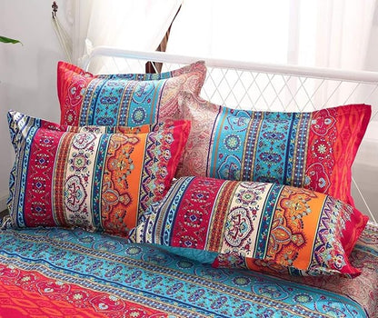 Duvet Cover Queen Bohemian Soft Cotton 3 Pieces Boho Bedding Sets Boho Exotic Colorful Chic Style Teal Orange Mandala Bohemian Retro Print Duvet Cover Queen, with Zipper Closure (NO Comforter)