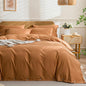 JELLYMONI Cotton Duvet Cover Queen Size - Burnt Orange Comforter Cover with Button 100% Washed Cotton 3PCS Breathable Soft Solid Bedding Set Duvet Cover 90×90in & 2 Pillowcases (NO Comforter)