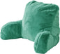 Plush Faux Fur Backrest Reading Bed Rest Pillow with Arms and Pockets for Sitting in Bed Couch Sofa, Back Support Wedge Cushion with Removable Cover, 20" x 18" x 17", Bluish Green