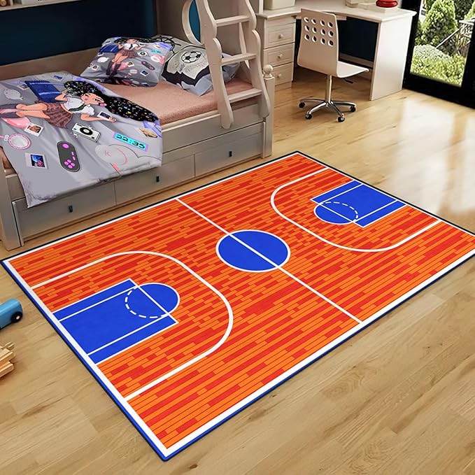 Basketball Court Rug for Boys Bedroom Kids Carpet Sports Rugs for Boys Bedroom Sports Carpet for Kids Room Decor Floor Mat, 3x4 Feet