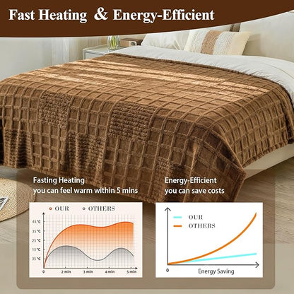 Heated Blanket Electric Full, 74”x84“Heating Blanket Waffle with 12 Heat Levels, Fast Heating Blanket with 1-12 Timer Settings, Overheat Protection with ETL & FCC for Home Office Sofa