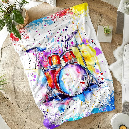 Music Blanket for Kids Teens Adults, 40x50 Inches Drum Kit Throw Blanket Gifts for Music Enthusiast Drummer Boys Girls, Cute Soft Fuzzy Flannel Music Themed Blanket Decor for Couch Sofa Bed
