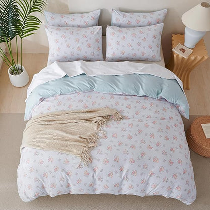Duvet Cover King Floral Luxury Soft Brushed Microfiber Crinkle Gauze Fabric 3 Pieces Bedding Set Flower Pattern Duvet Cover King with Zipper Closure Breathable Comfy