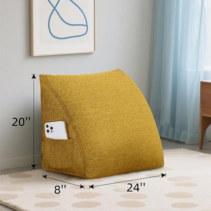 Wedge Headboard Reading Pillow for Bed Linen Triangular Backrest Bolster Pillow for Sitting Up Daybed Cushion Lumbar Body Support Positioning for Headboard, Couch, Dorm, Yellow