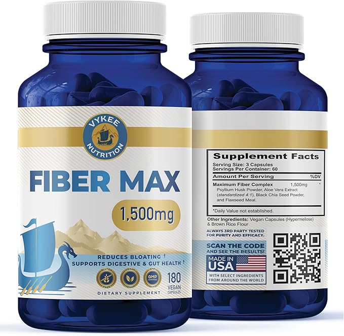 Vykee Nutrition Advanced Fiber Complex – Psyllium Husk, Aloe Vera, Chia & Flax Seed | Vegan, Non-GMO | Supports Digestive Health, Regularity & Gut Wellness | 180 Capsules