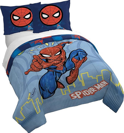 Jay Franco Duvet Cover Set – 3 Piece Comforter Cover and Sham Set, Super Soft Cozy Kids Bedding (Insert Not Included) Blue - Spiderman, Queen