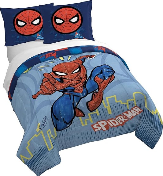 Jay Franco Duvet Cover Set – 3 Piece Comforter Cover and Sham Set, Super Soft Cozy Kids Bedding (Insert Not Included) Blue - Spiderman, Queen