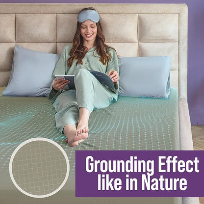 Earth Grounding Sheets King Size with 12% Silver Fiber & 4% Silk & 84% Cotton - Green - SGS Quality Certified Grounded Well Bed Sheet - Conductive Fitted Sheet for Better Sleep