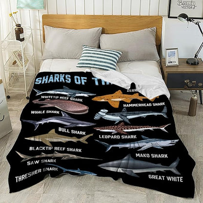Shark Blanket for Adult Kids Shark Gifts for Shark Lovers Warm Plush Sharks of The World Throw Blanket for Couch Bedding Room Decor Shark Plush Gifts for Boys Birthday Decor 60"x80"-L
