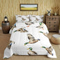 Feelyou Mallard Duck Bedding Set Hunting and Fishing Comforter Set Wild Animal Comforter for Boys Girls Kids Wildlife White Duvet Set Queen Size with 2 Pillow Case