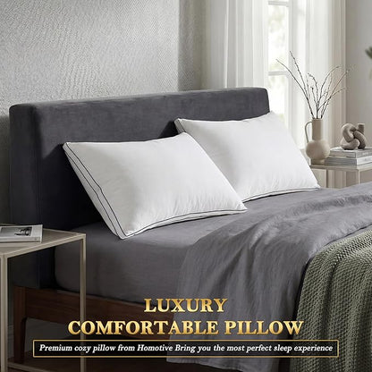 Feather Pillows King Size Set of 2 Goose Down Pillows with 100% Breathable Cotton Cover, Hotel Collection Bed Pillows for Sleeping, Soft Support for Back, Stomach and Side Sleepers