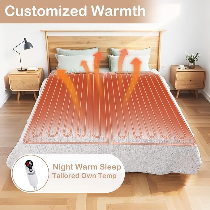 Electric Heated Blanket Full Size 72"×84" with 6 Heating Levels & 10Hs Auto Off, Heating Blanket Double Sided Sherpa, Fast Heating, Machine Washable for Christmas Gift - Light Gradient Purple