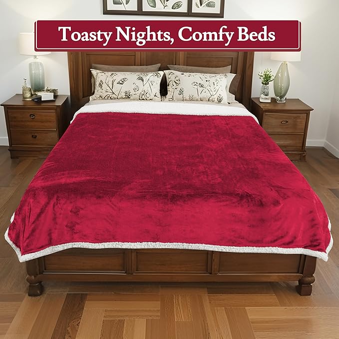 Electric Heated Blanket Flannel & Sherpa 72"x84" Full Size - 4 Heat Levels, 10H Auto Shut Off, Fast Heating, Cozy and Comfortable, Warm Gifts, Machine Washable - Red