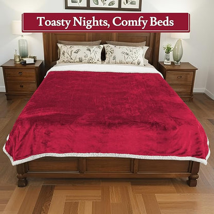 Electric Heated Blanket Flannel & Sherpa 72"x84" Full Size - 4 Heat Levels, 10H Auto Shut Off, Fast Heating, Cozy and Comfortable, Warm Gifts, Machine Washable - Red