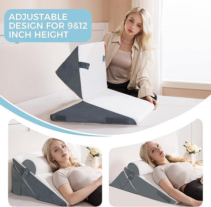 Ganondorf 3PCS Wedge Pillow Headboard Orthopedic Bed Wedge Pillows Set for Sleeping 9&12&22" Adjustable Premium Foam Elevated Triangle Body Pillow for Bed Sitting Up