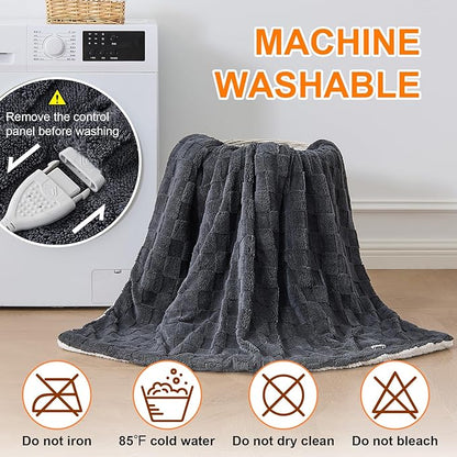 Electric Heated Blanket Full Size - Jacquard Checkered Sherpa 72"x84" Fast Heating Bed Blankets with 6 Heating Levels & 10 Hours Auto Off, Over-Heat Protection ETL, Dark Gray