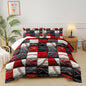 Red and Black Plaid Comforter Set Full，Baseball Bedding Set Full Red and Black，Sport Quilt for Boys，with 1 Comforter with 2 Pillow Case