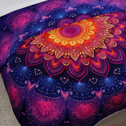 Boho Style Queen Size Quilt Set,Bohemian Floral Strip Beddding Set for Adults Room Decor,Soft and Lightweight Quilted Bed for All Season with 2 Pillowcases.
