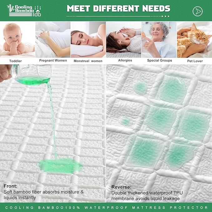 UNILIBRA Cal King Size Waterproof Mattress Protector, 3D Air Rayon Made from Bamboo Cooling Mattress Cover, Breathable Deep Pocket Mattress Pad Fits to 8''-21'' White