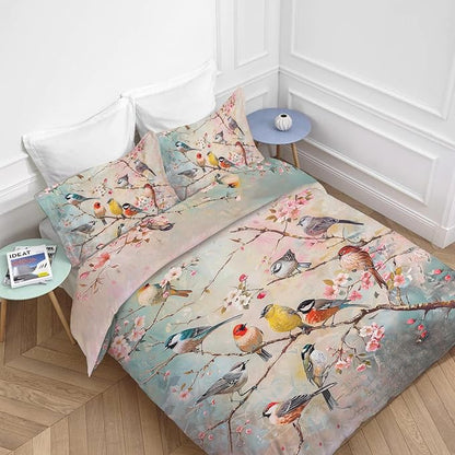 Bird Comforter Set Birds in The Tree Decor Bird Twin Bed Duvet Cover Set for Girls Boys Women Adults Teens Bedding Comforters 3 Piece Bedding Set