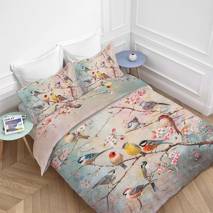Bird Comforter Set Birds in The Tree Decor Full Bed Duvet Cover Set for Girls Boys Women Adults Teens Birds Bedding Comforters 3 Piece Bedding Set