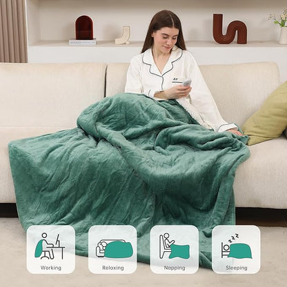 ESTINGO Electric Blanket Throw, Fast Heating Blanket with Overheat Protection, Heated Sherpa Blanket with 5 Heating Levels & 4 Hours Auto Off for Couch Office, Ideal Gift, 50"x60", Forest Green