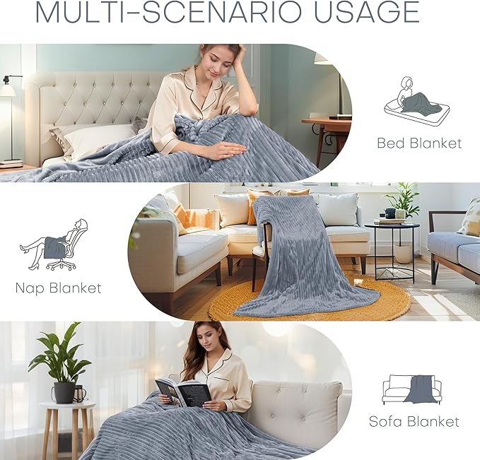 Electric Heated Blanket 62"x84" Twin Size with Cozy Flannel, 6 Heat Settings & 10 Hours Auto Off, Soft & Cozy Warming Throw for Home, Office, or Bed, Machine Washable, Grey