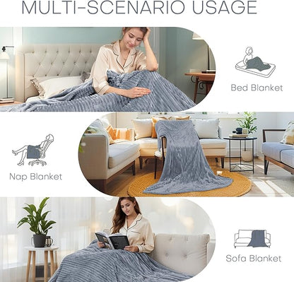Electric Heated Blanket 72"x84" Full Size with Cozy Flannel, 6 Heat Settings & 10 Hours Auto Off, Soft & Cozy Warming Throw for Home, Office, or Bed, Machine Washable, Grey