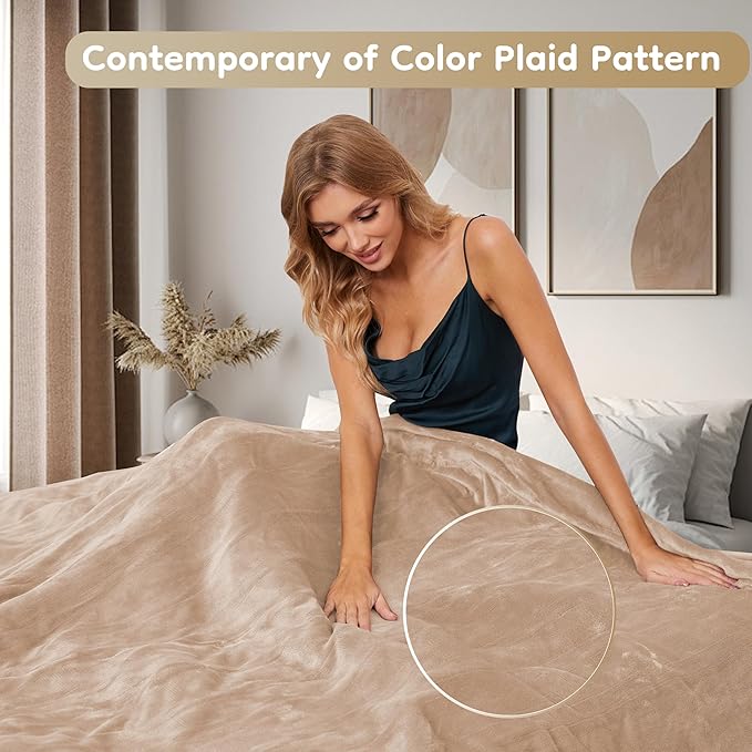 Electric Heated Blanket 50" x 60" Throw Size Breathable Warm Flannel Heated Blanket with 4 Heating Levels & 3 Hours Auto Shut Off, Control Temperature and Washable, for Sofa and Bed - Light Brown