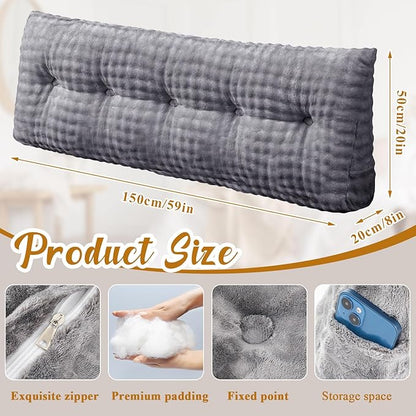 Wenqik Wedge Pillow Triangular Headboard Bed Reading Backrest Wedge Bolster Pillow with Removable Cover Back Support for Daybed Bunk Bed(Gray,Queen)