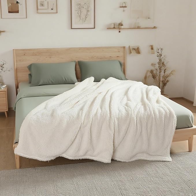 Electric Heated Blanket Queen Size 84"×90" Dual Control, 6 Heating Settings & 1-10H Auto Off, Heating Double Sided Plush Sherpa, Fast Heating, Machine Washable White